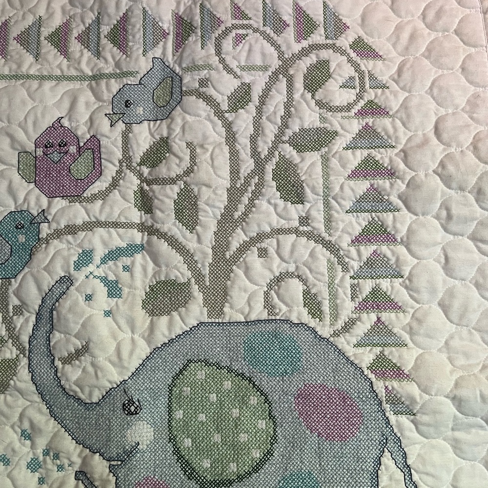 Completed Elephant Cross Stitch Baby Quilt - Picture 5 of 8